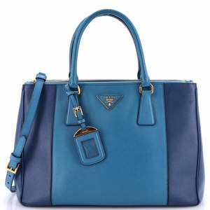 Prada Medium Bicolor Double Zip Lux Tote Saffiano Leather